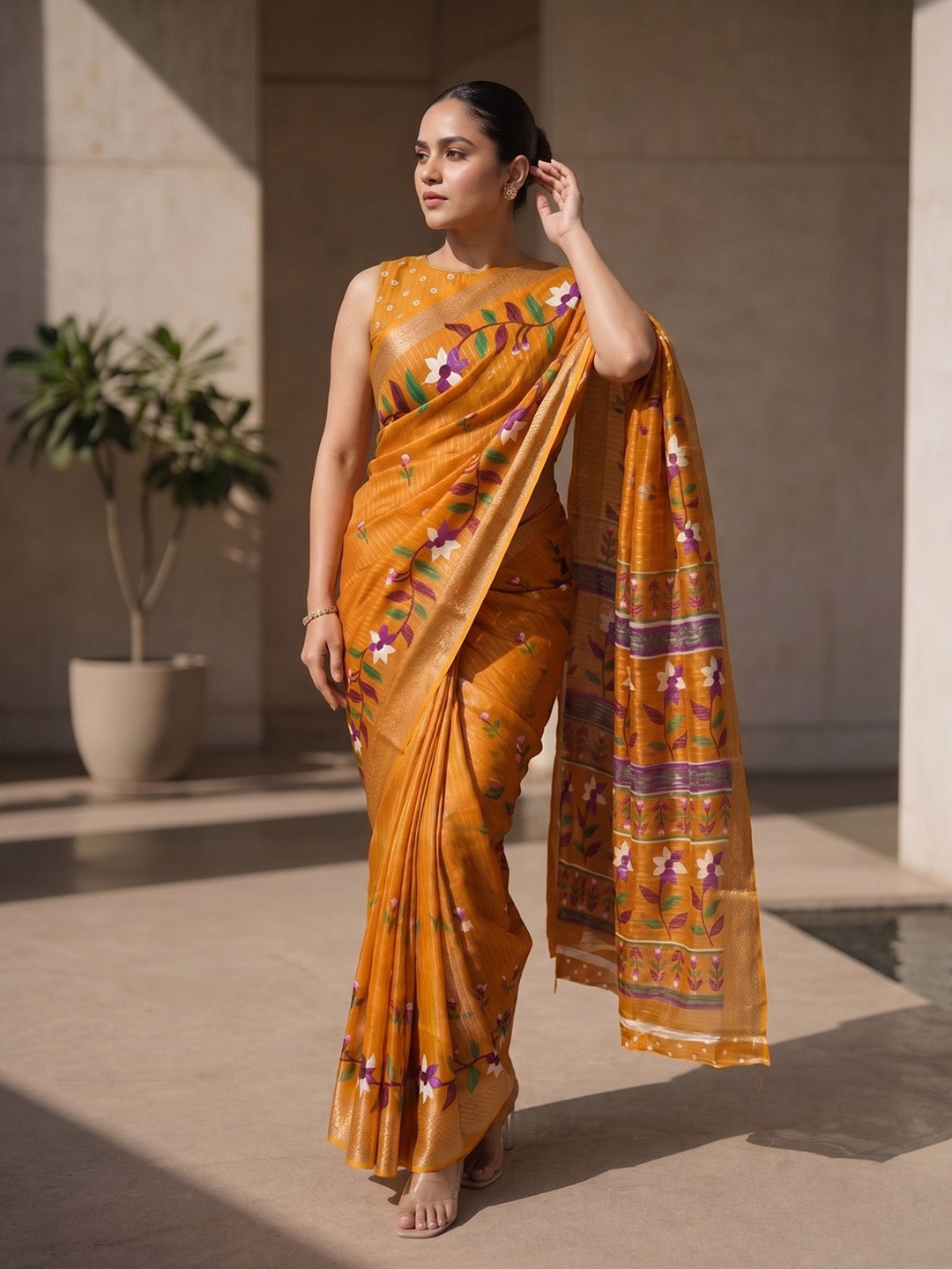 Urban Pallu Printed Silk Blend Festive Saree