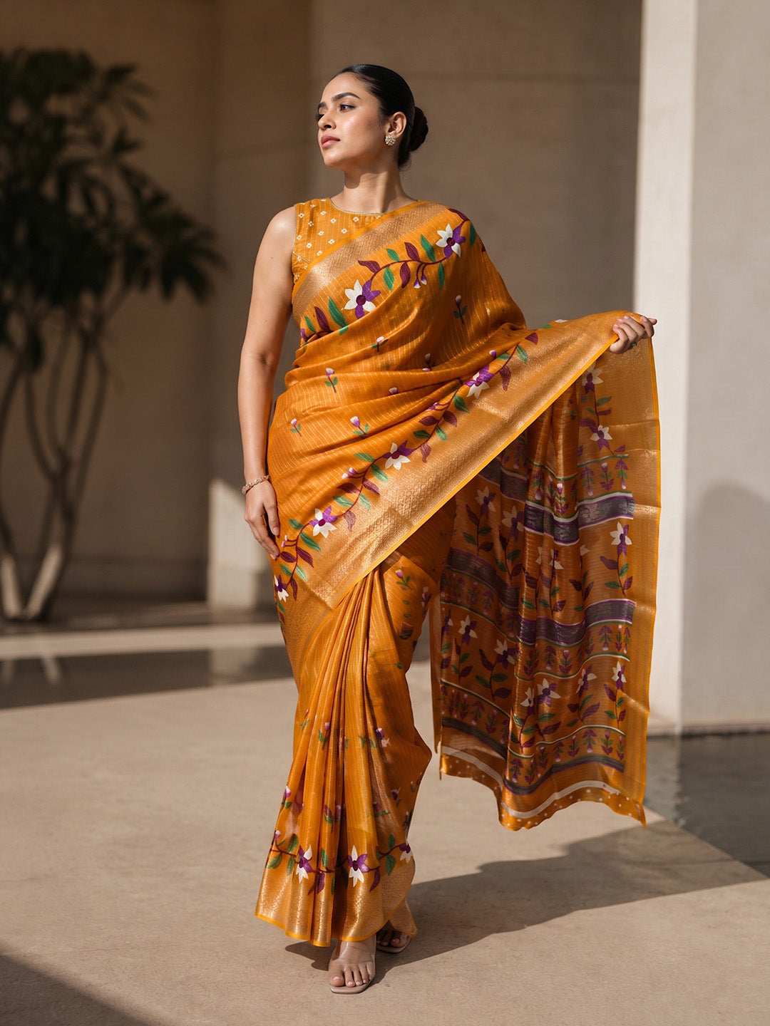 Urban Pallu Printed Silk Blend Festive Saree