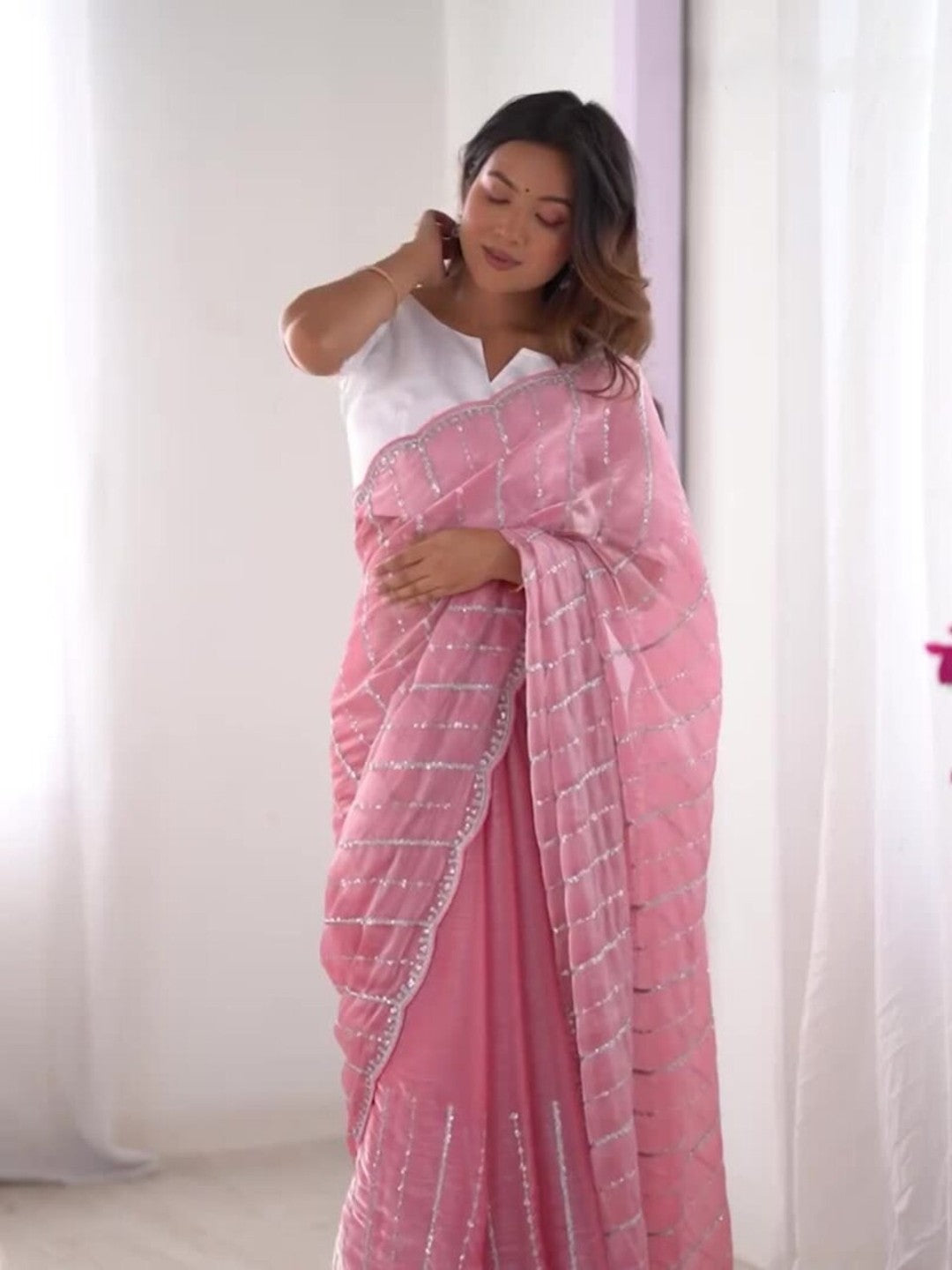 Urban Pallu Embroidered Organza Festive Saree
