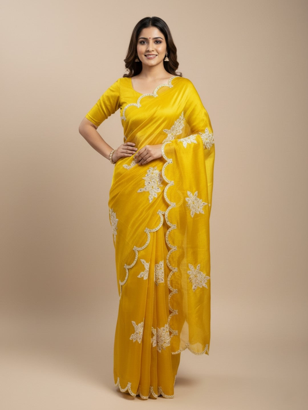 Urban Pallu Embroidered Silk Blend Festive Saree