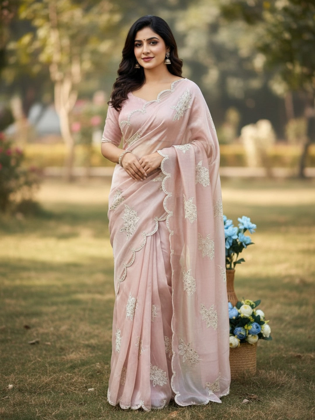 Urban Pallu Embroidered Silk Blend Festive Saree