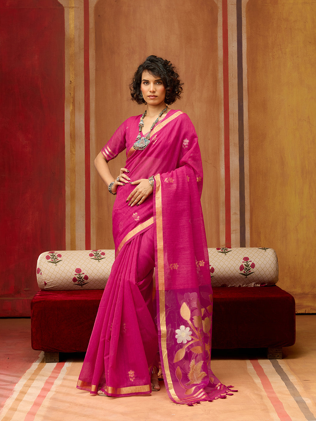Urban Pallu Striped Silk Cotton Work Saree