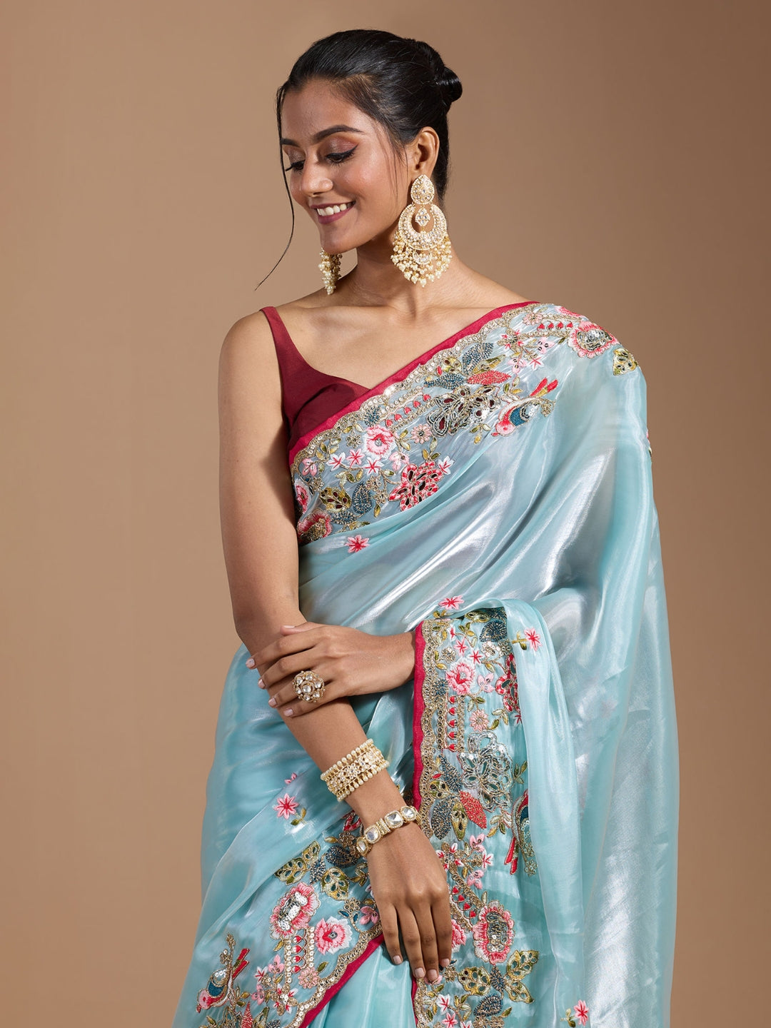 Urban Pallu Embroidered Tissue Festive Saree
