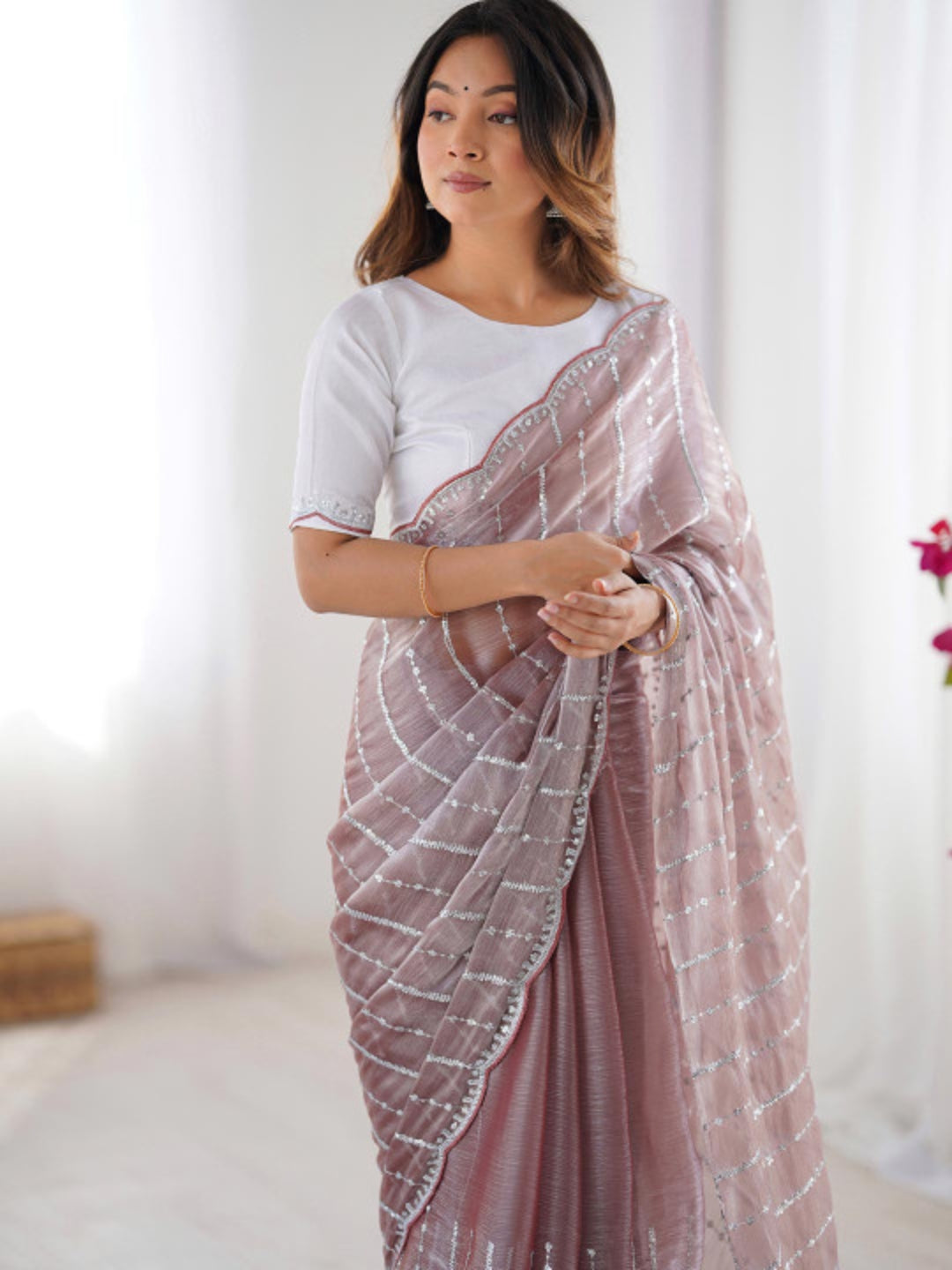 Urban Pallu Embroidered Organza Festive Saree