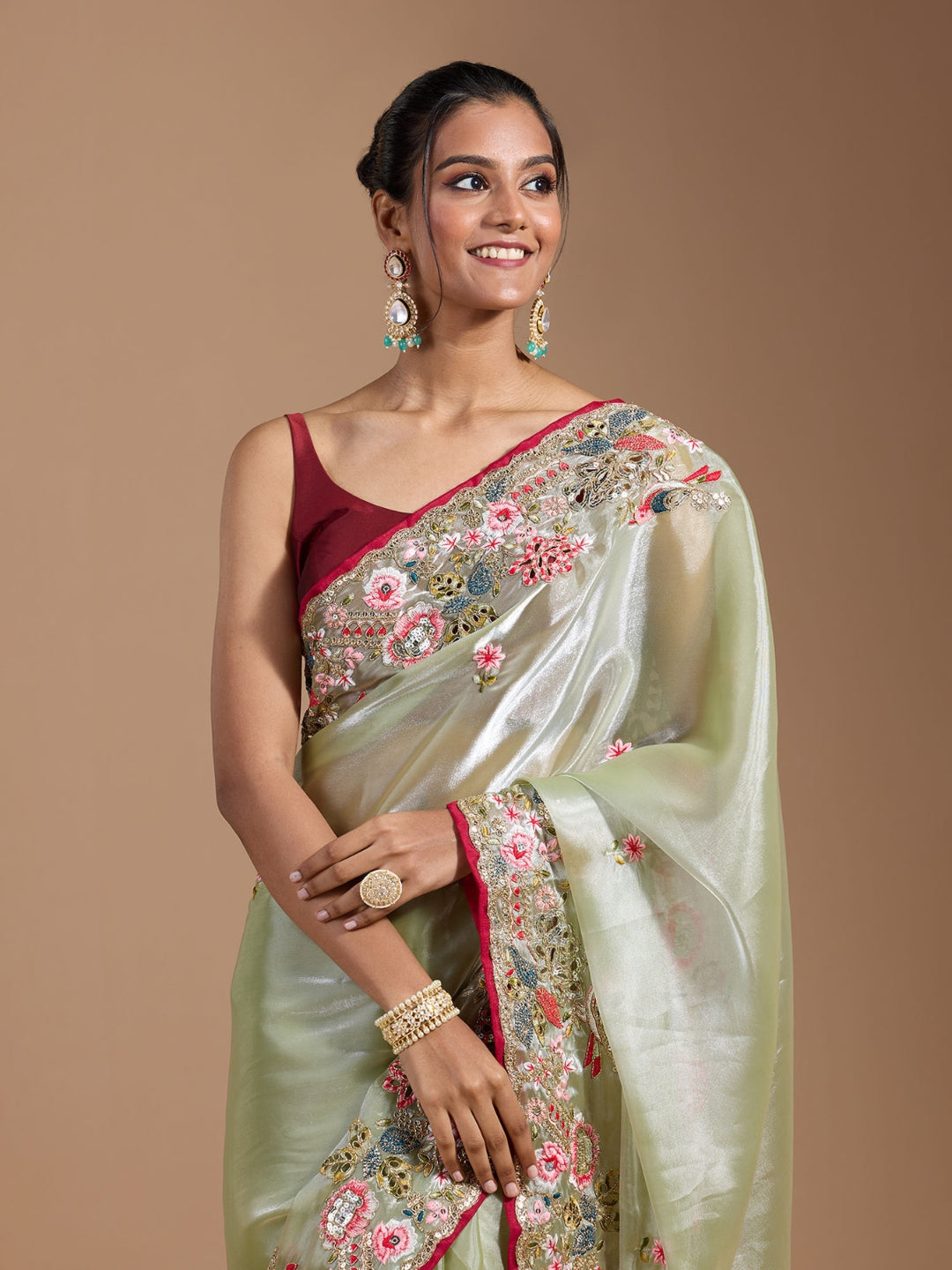 Urban Pallu Embroidered Tissue Festive Saree