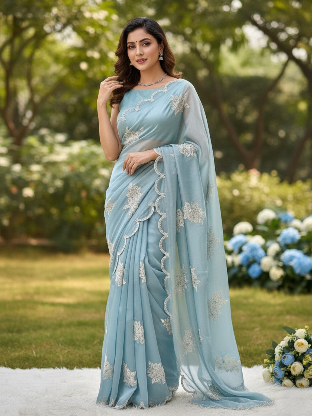 Urban Pallu Embroidered Silk Blend Festive Saree