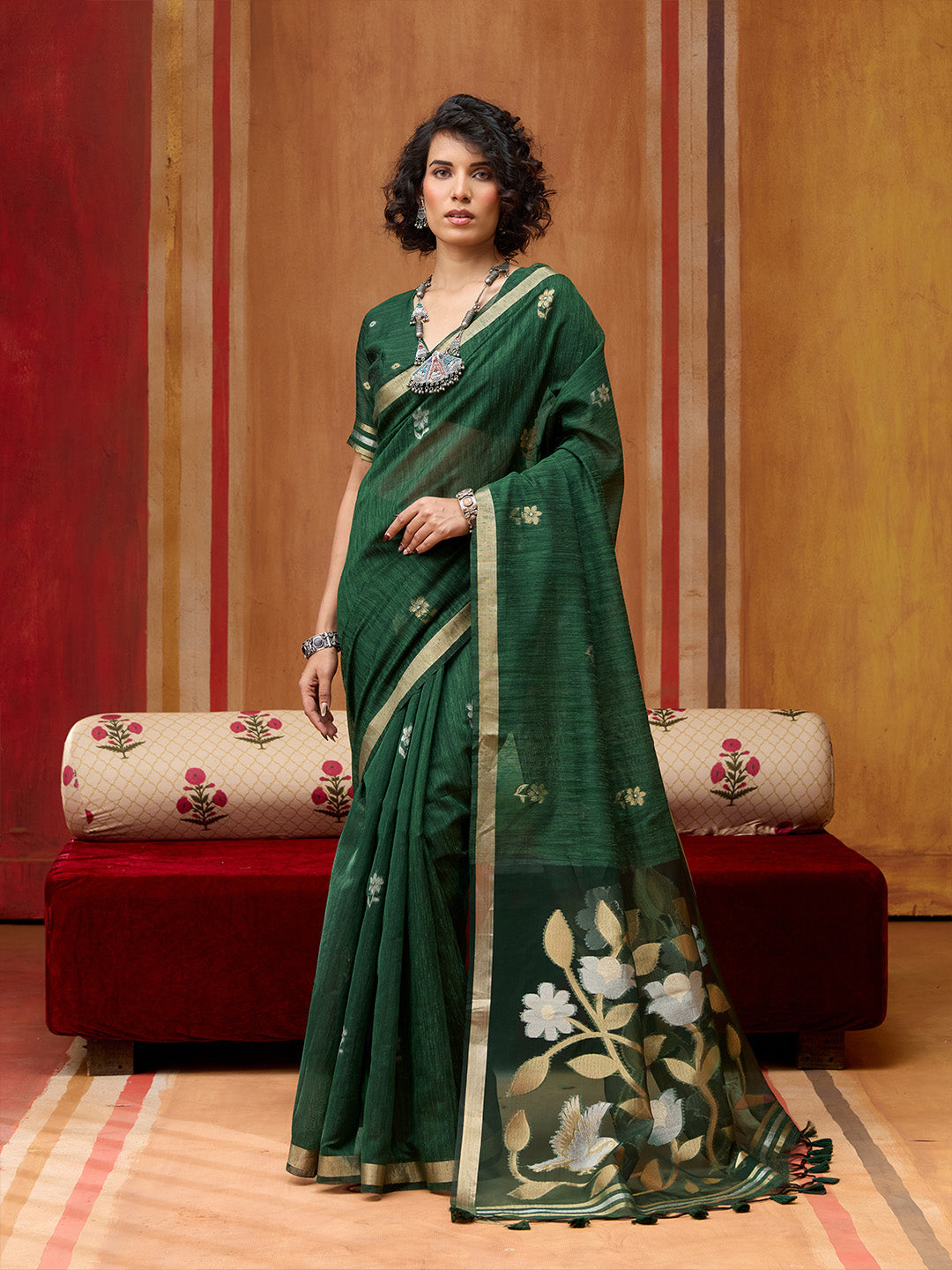 Urban Pallu Striped Silk Cotton Work Saree