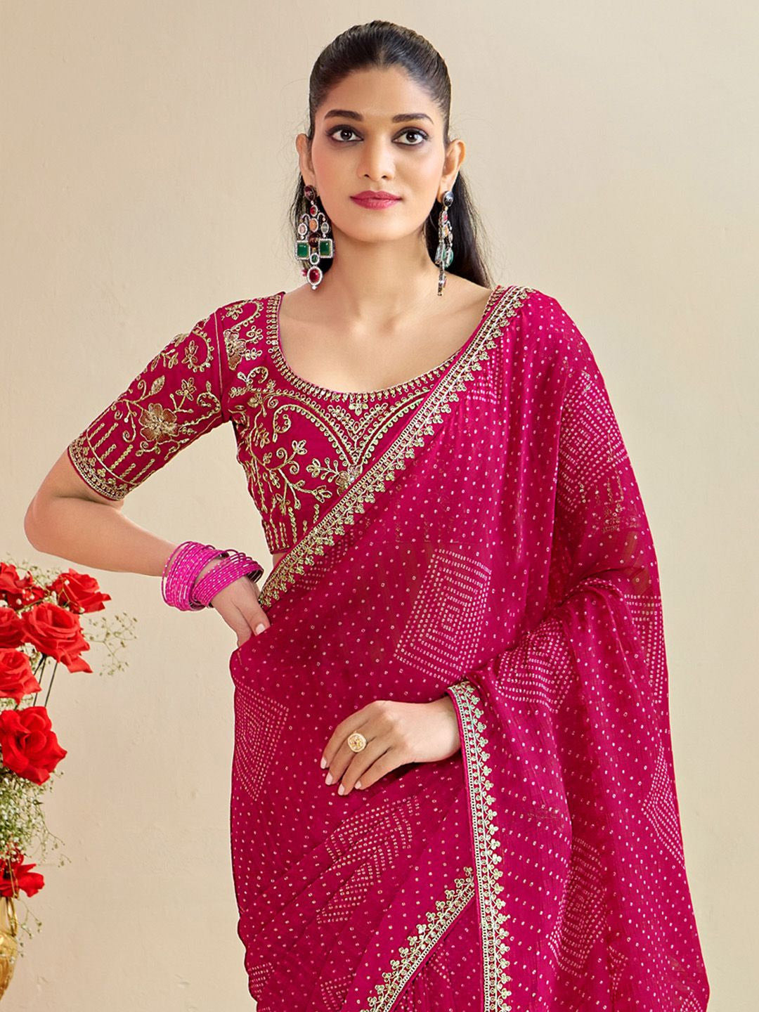Urban Pallu Ethnic Motifs Embroidered Poly Georgette Heavy Work Saree