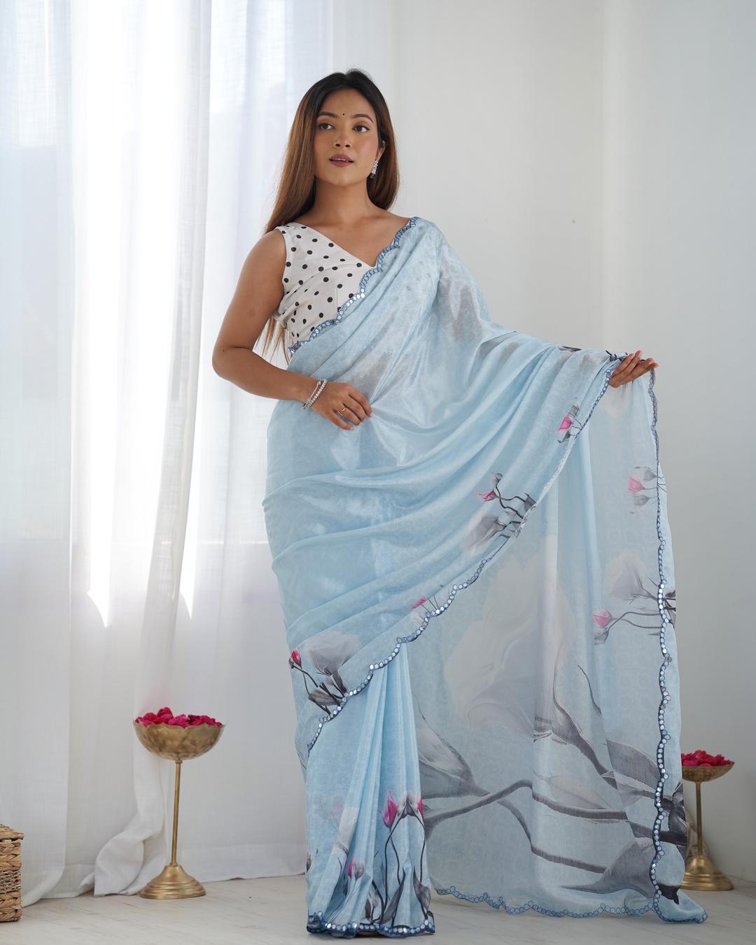 Urban Pallu Floral Sequinned Silk Blend Saree