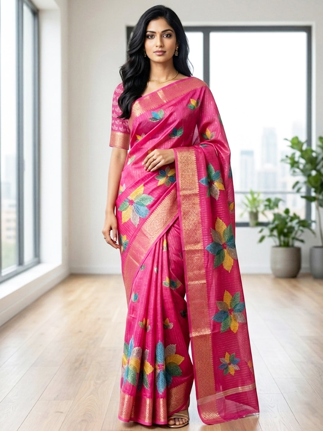 Urban Pallu Printed Silk Blend Festive Saree
