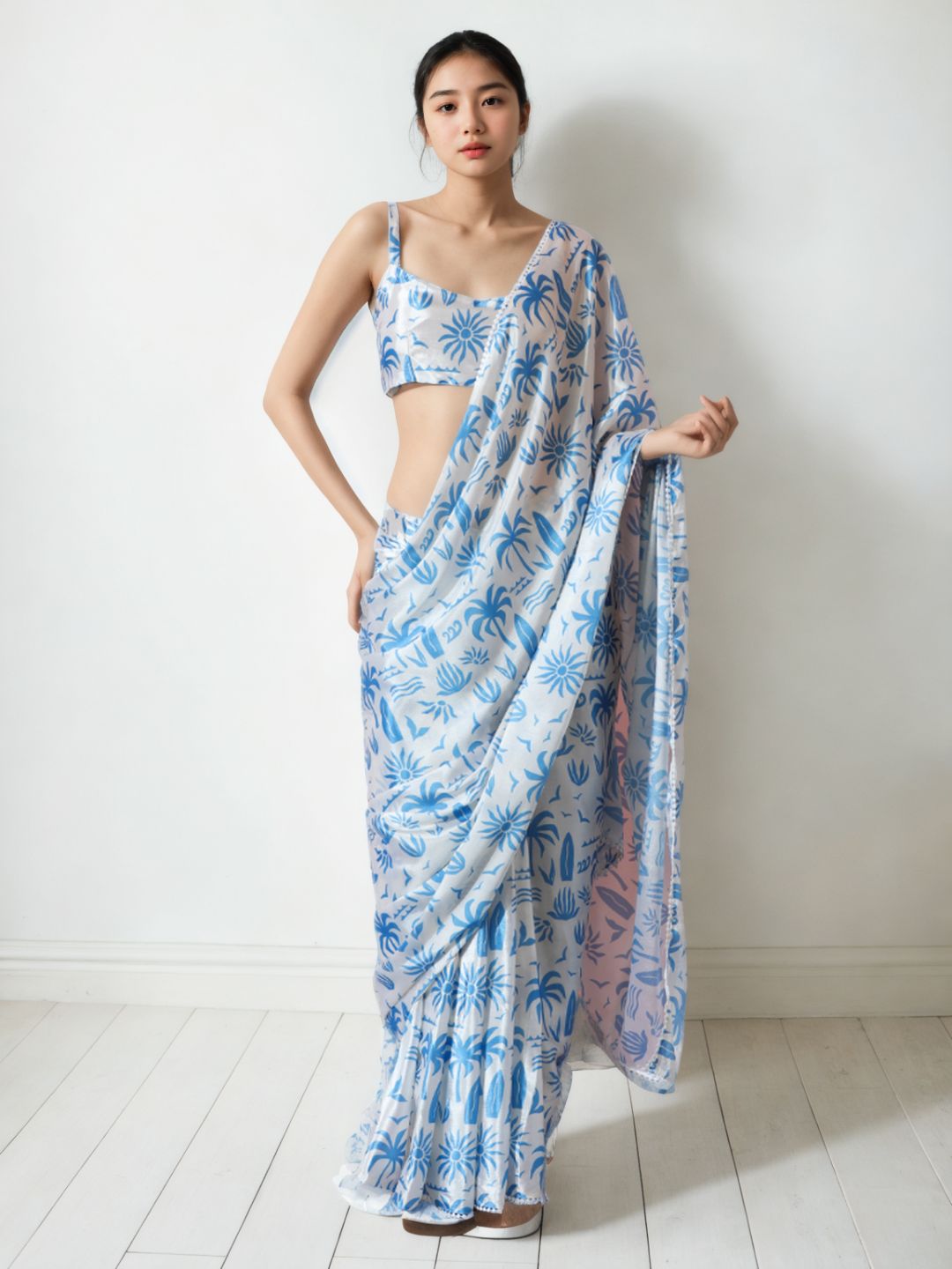 Urban Pallu Woven Design Silk Blend Fusion Saree