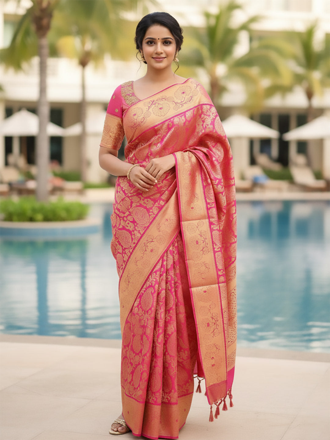 Urban Pallu Woven Design Silk Blend Work Saree