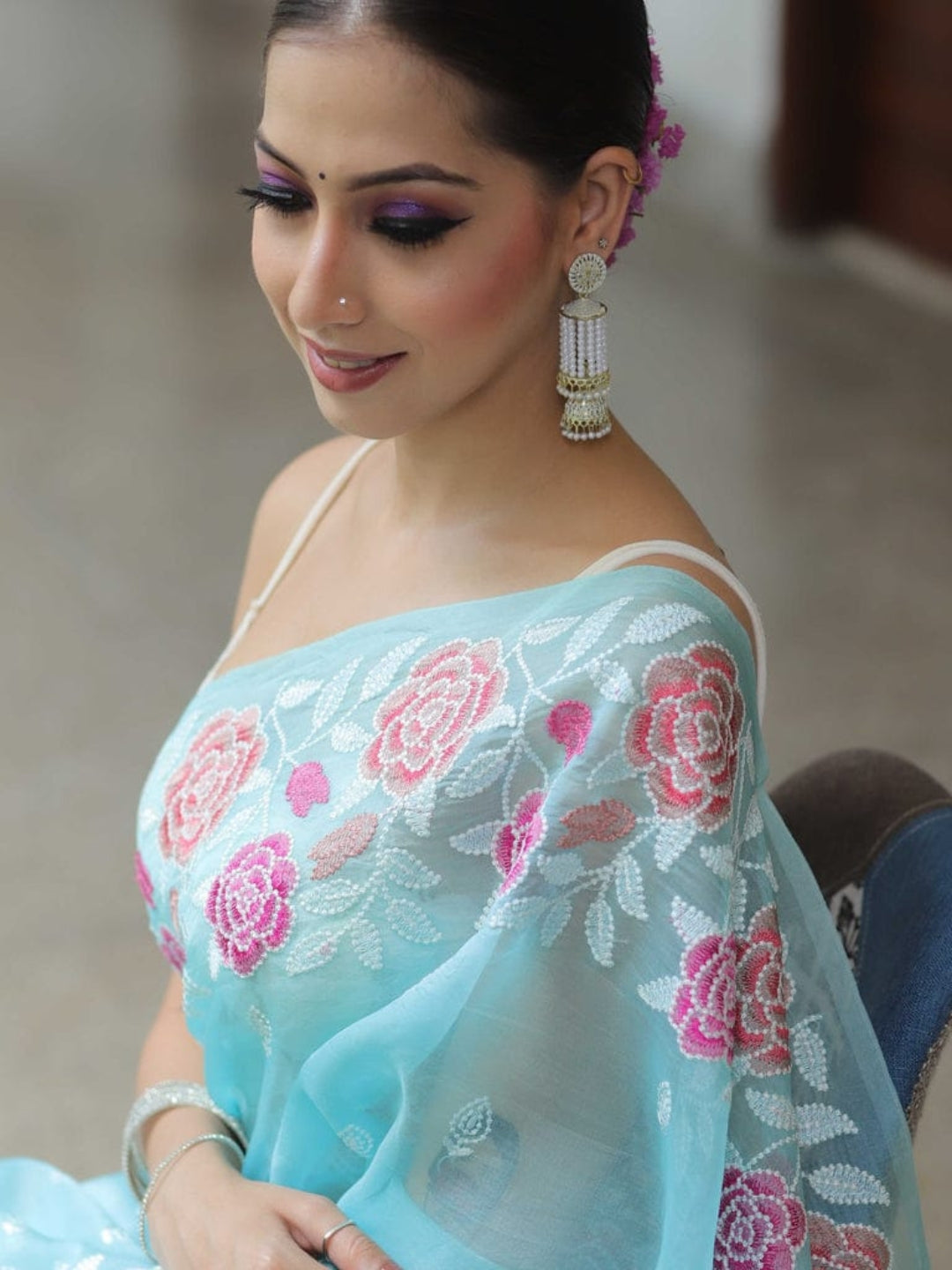 Urban Pallu Embroidered Organza Festive Saree