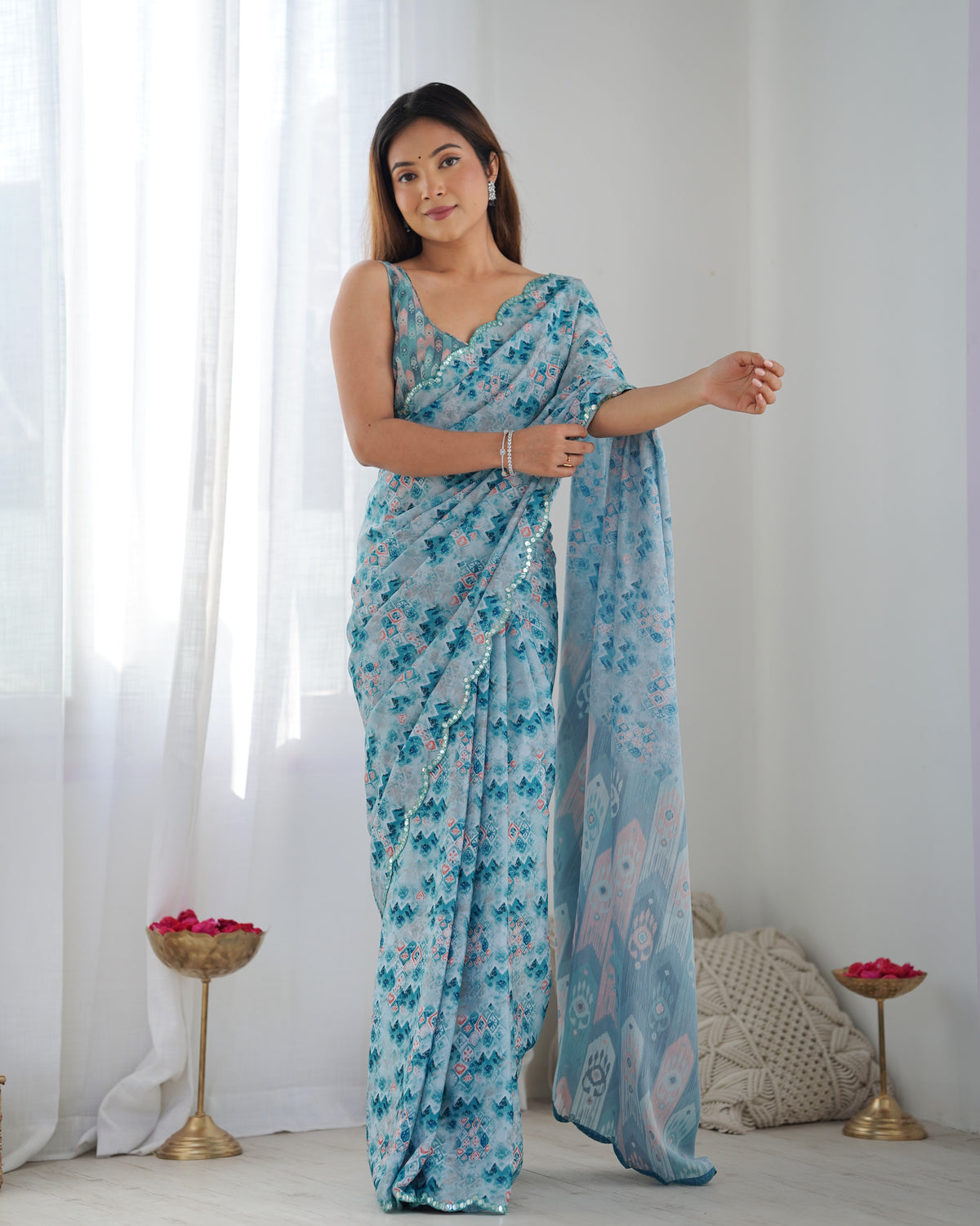 Urban Pallu Ethnic Motifs Sequinned Silk Blend Saree