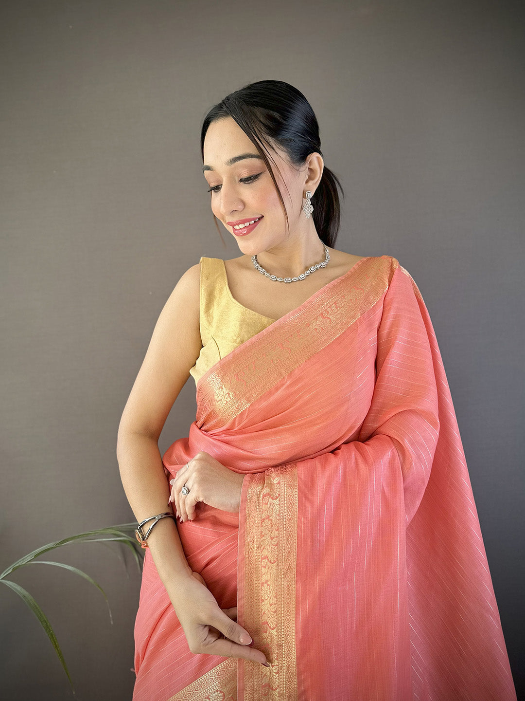Urban Pallu Floral Sequinned Silk Blend Fusion Saree