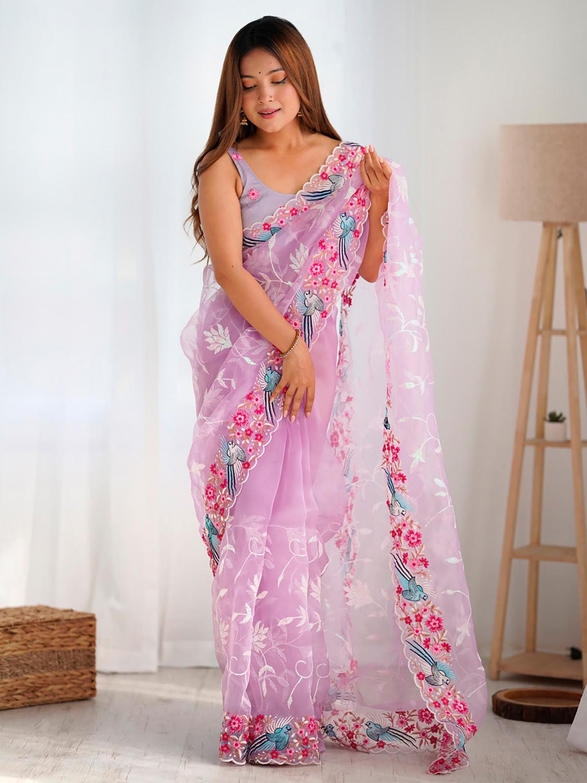 Urban Pallu Embroidered Organza Fusion Saree
