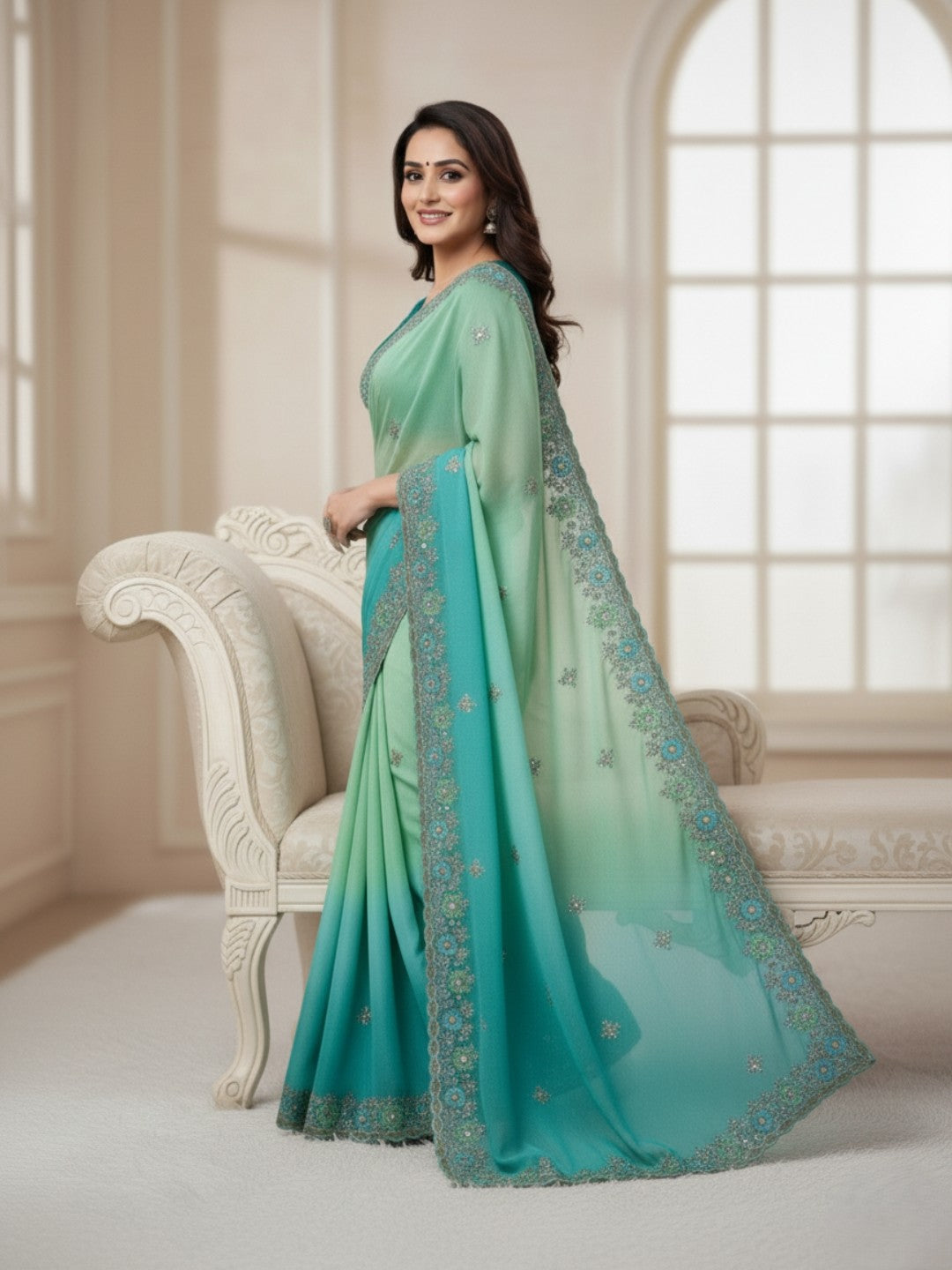 Urban Pallu Solid Poly Georgette Traditional Saree