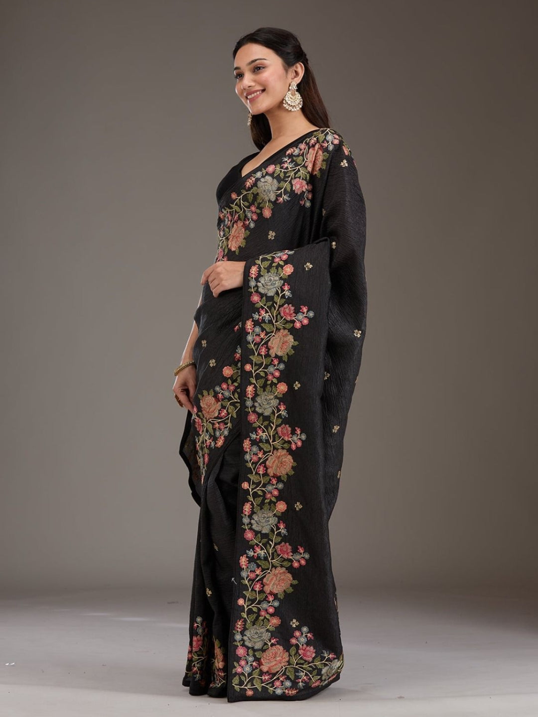 Urban Pallu Solid Organza Festive Saree