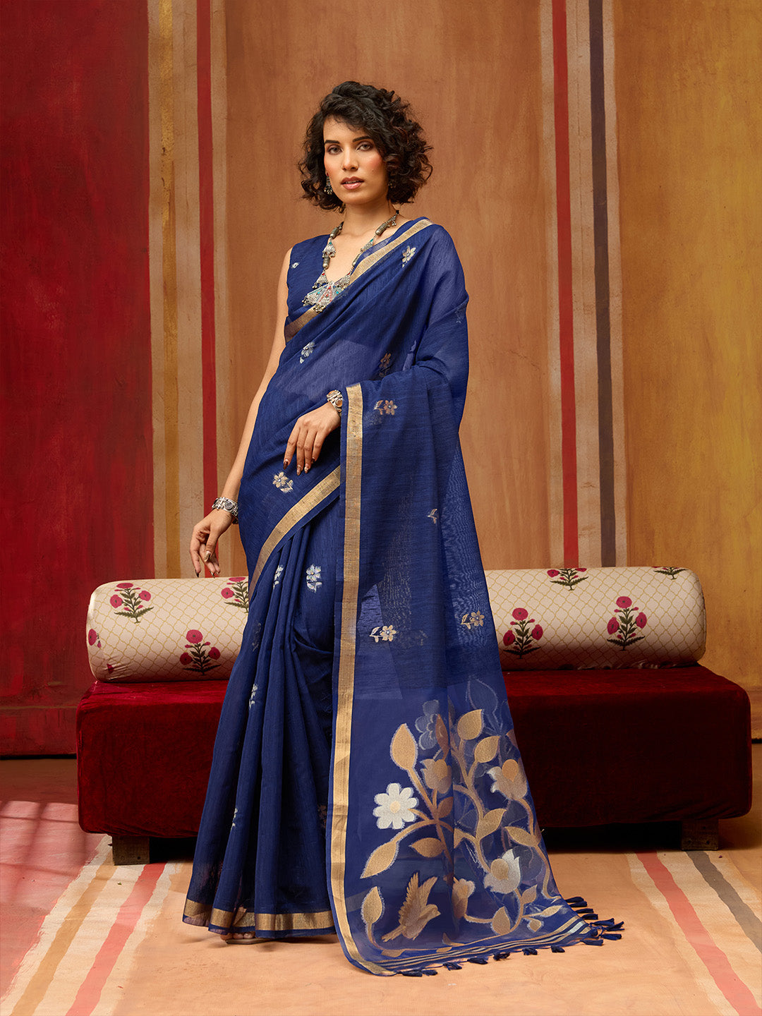 Urban Pallu Striped Silk Cotton Work Saree