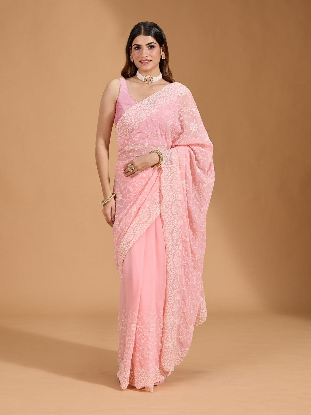 Urban Pallu Embroidered Pure Georgette Festive Saree
