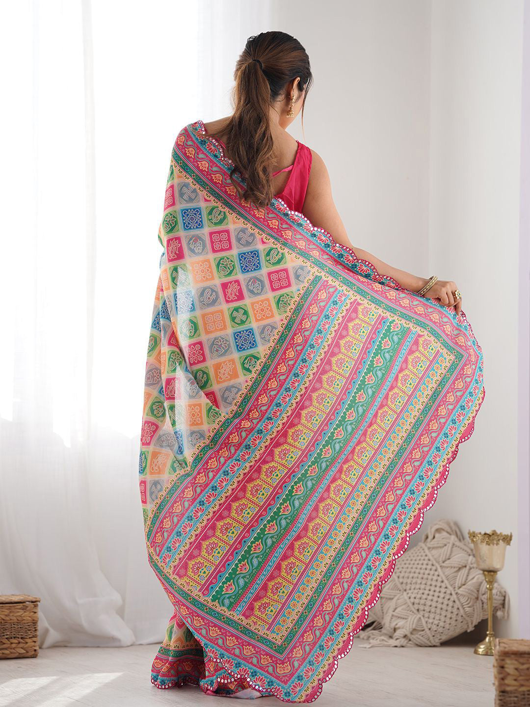 Urban Pallu Printed Poly Georgette Fusion Saree