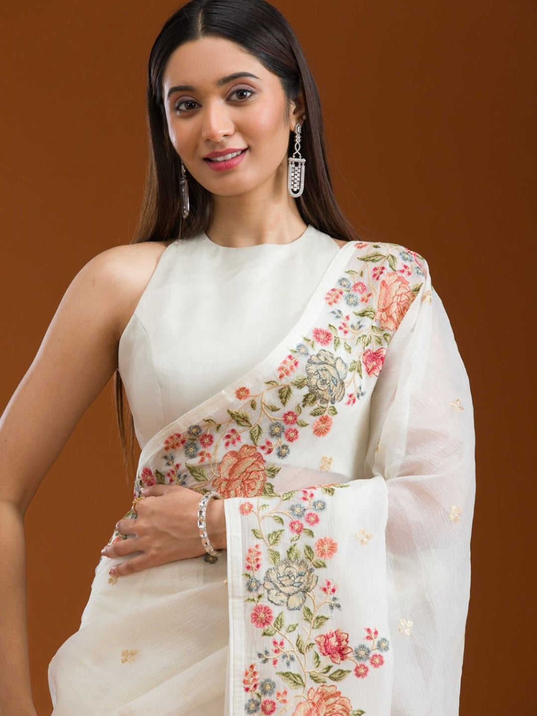 Urban Pallu Solid Organza Festive Saree