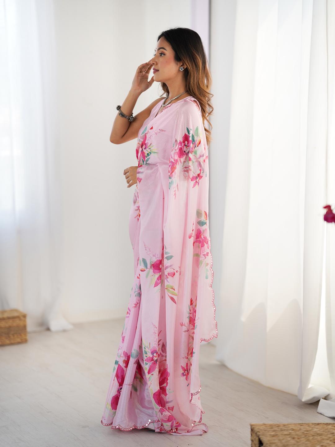 Urban Pallu Floral Sequinned Silk Blend Saree