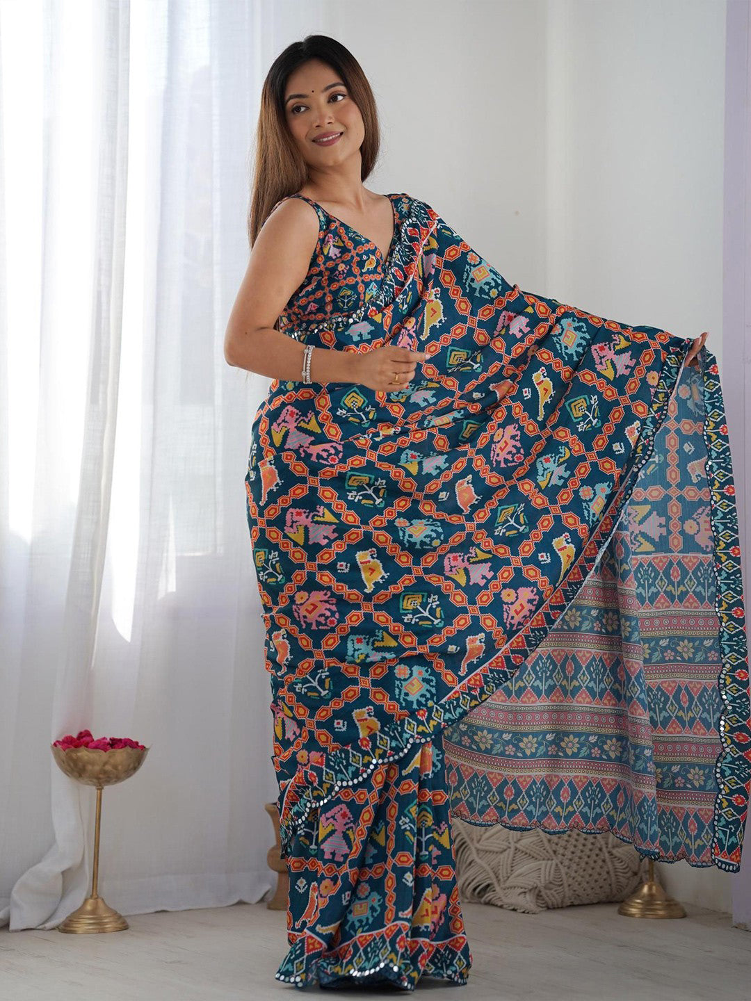 Urban Pallu Printed Poly Georgette Fusion Saree