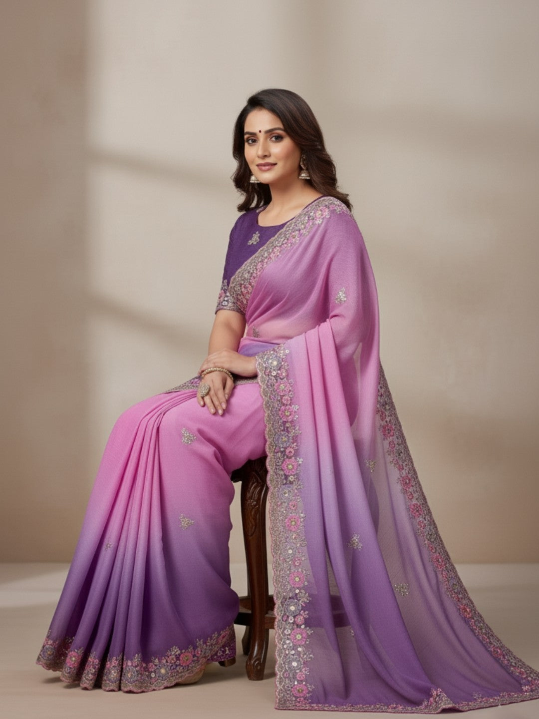 Urban Pallu Solid Poly Georgette Traditional Saree