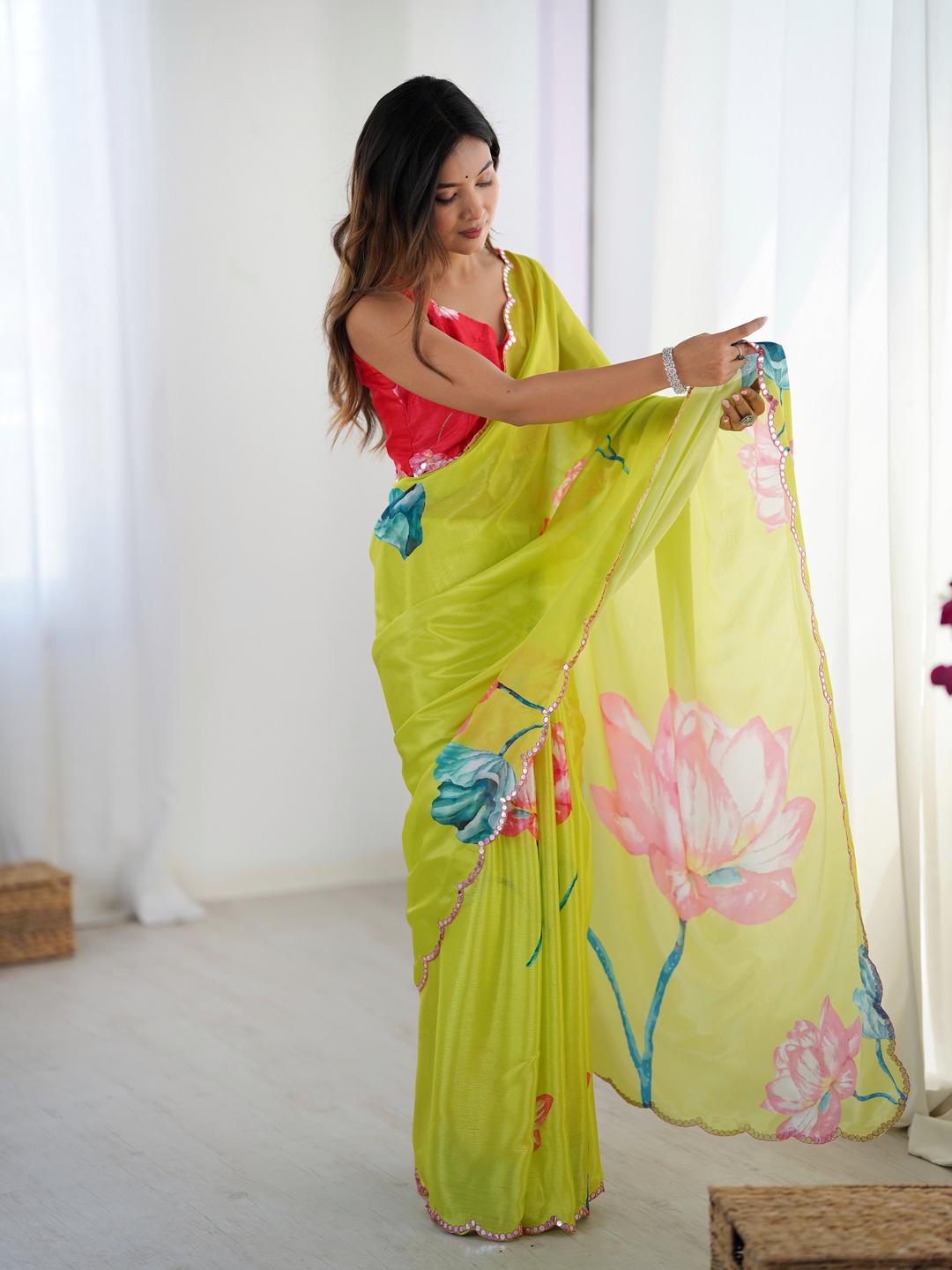 Urban Pallu Floral Sequinned Silk Blend Saree