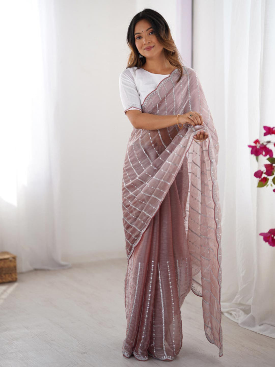 Urban Pallu Embroidered Organza Festive Saree