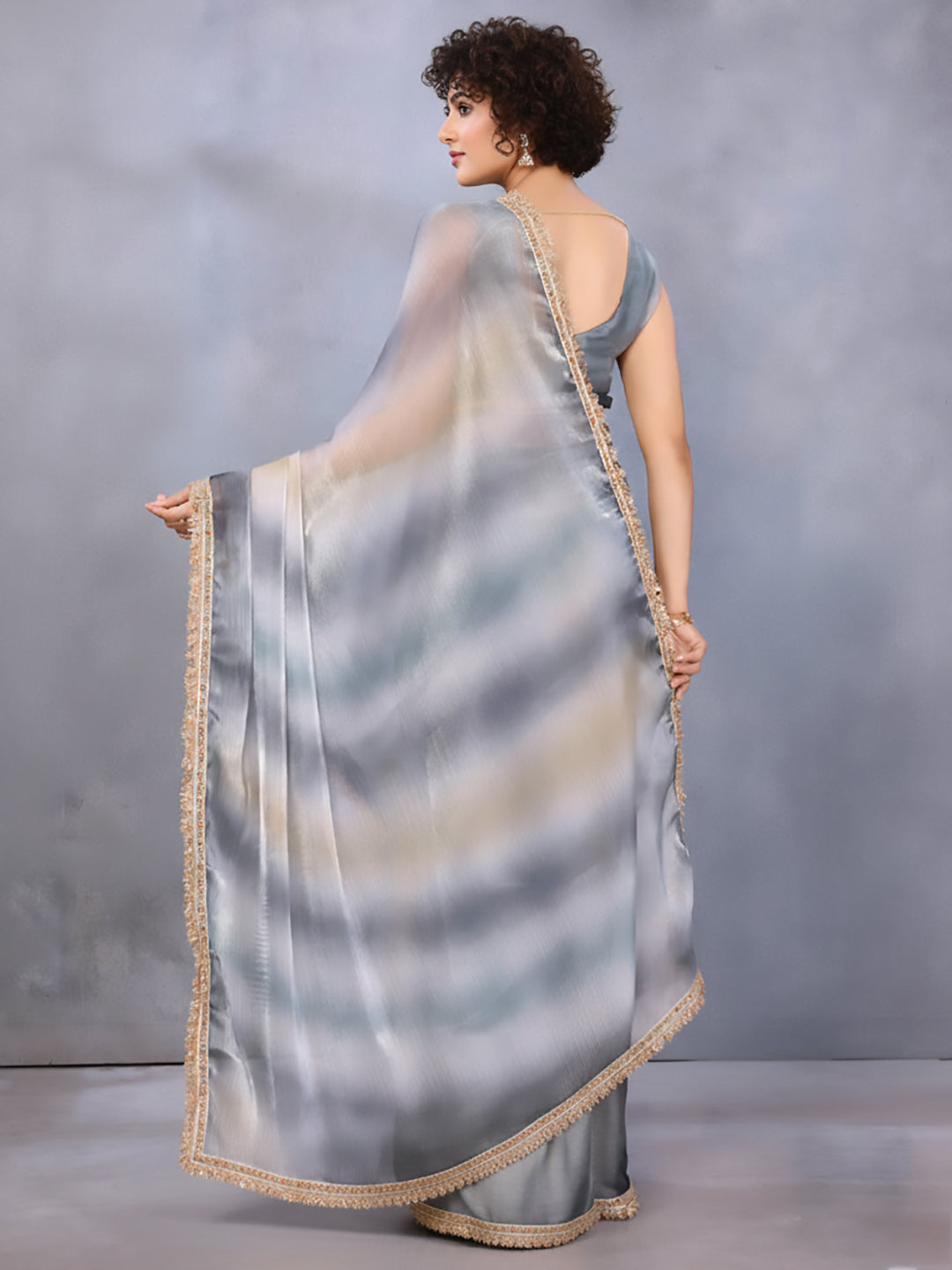 Urban Pallu Floral Sequinned Silk Blend Fusion Saree