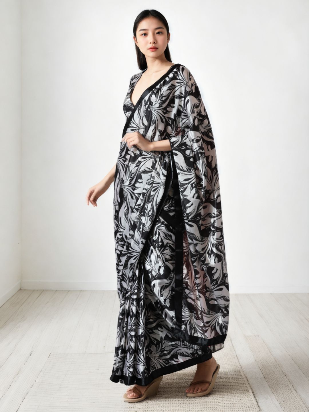 Urban Pallu Woven Design Silk Blend Fusion Saree