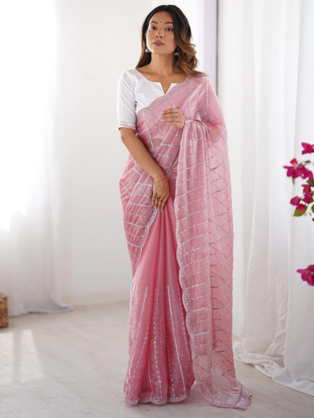 Urban Pallu Embroidered Organza Festive Saree