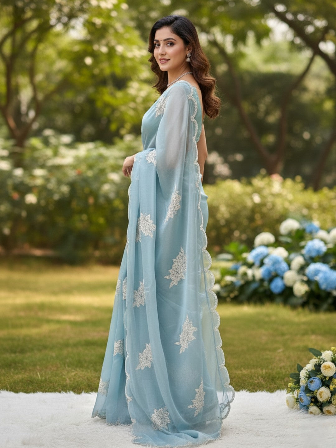 Urban Pallu Embroidered Silk Blend Festive Saree