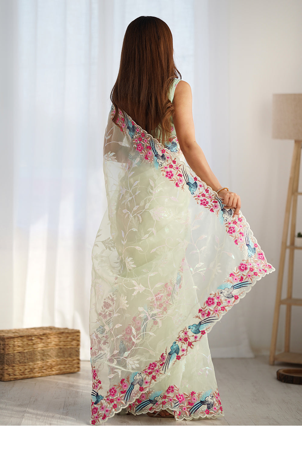 Urban Pallu Solid Organza Festive Saree