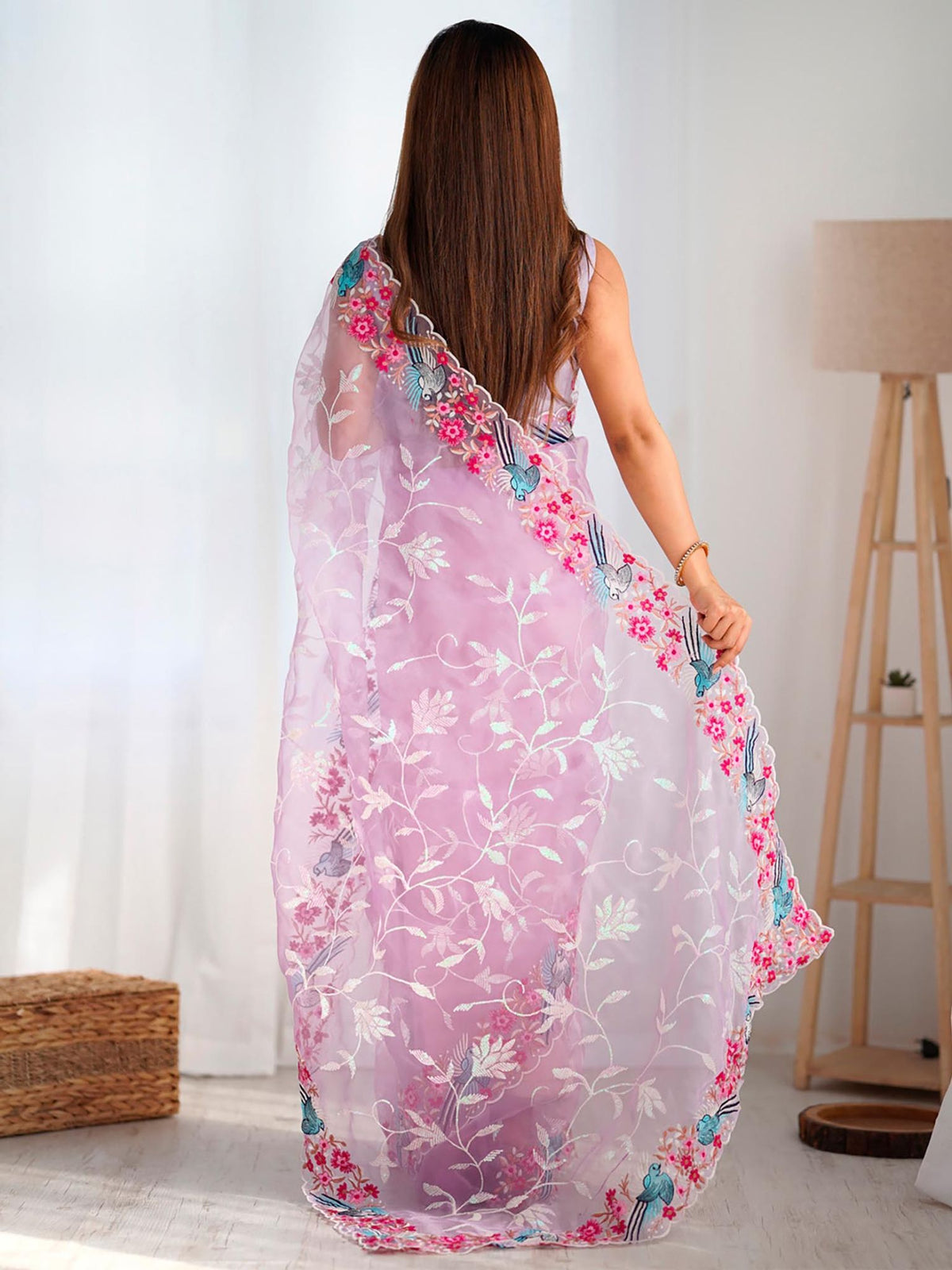Urban Pallu Embroidered Organza Fusion Saree