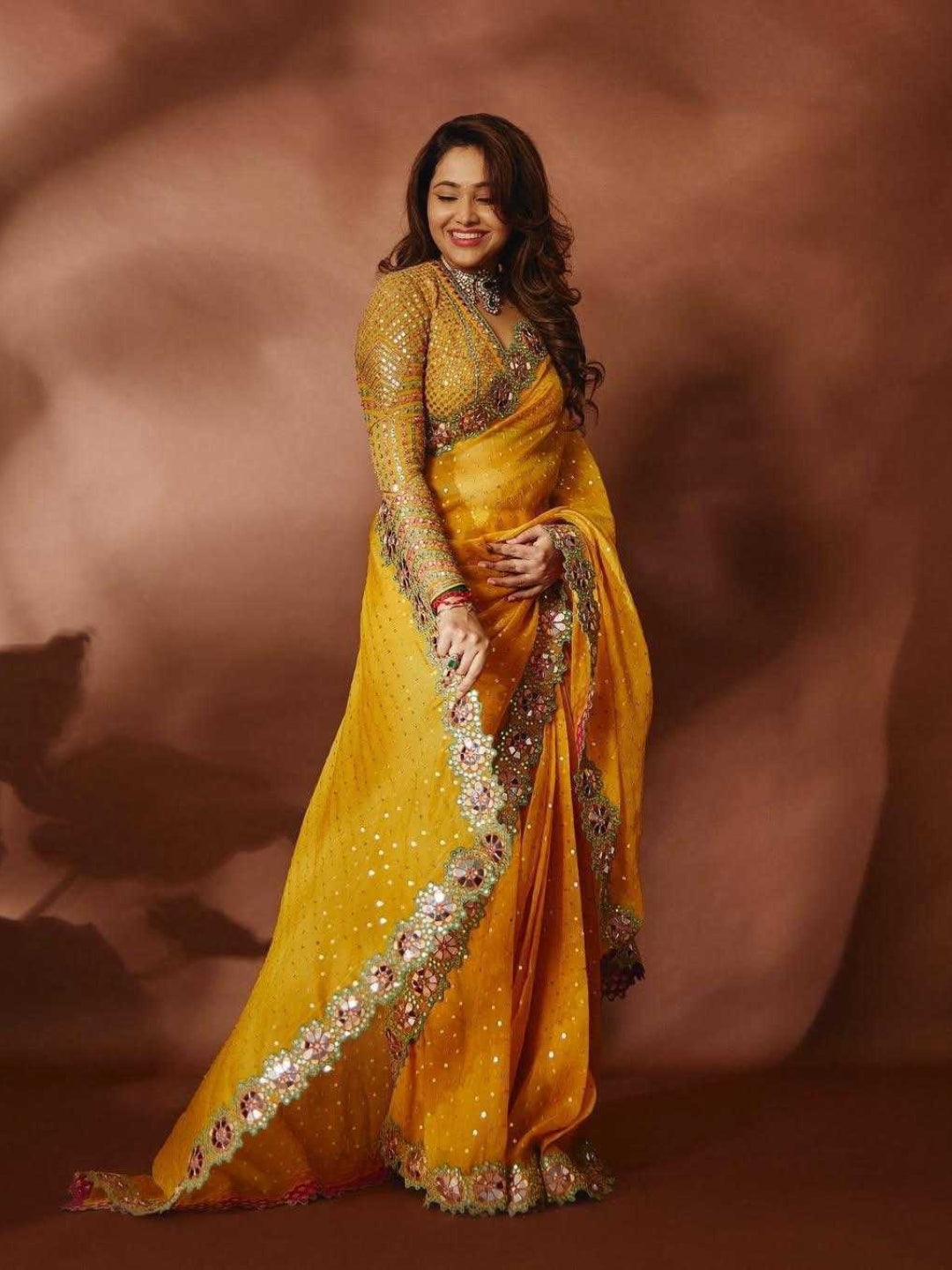 Urban Pallu Embroidered Silk Blend Festive Saree