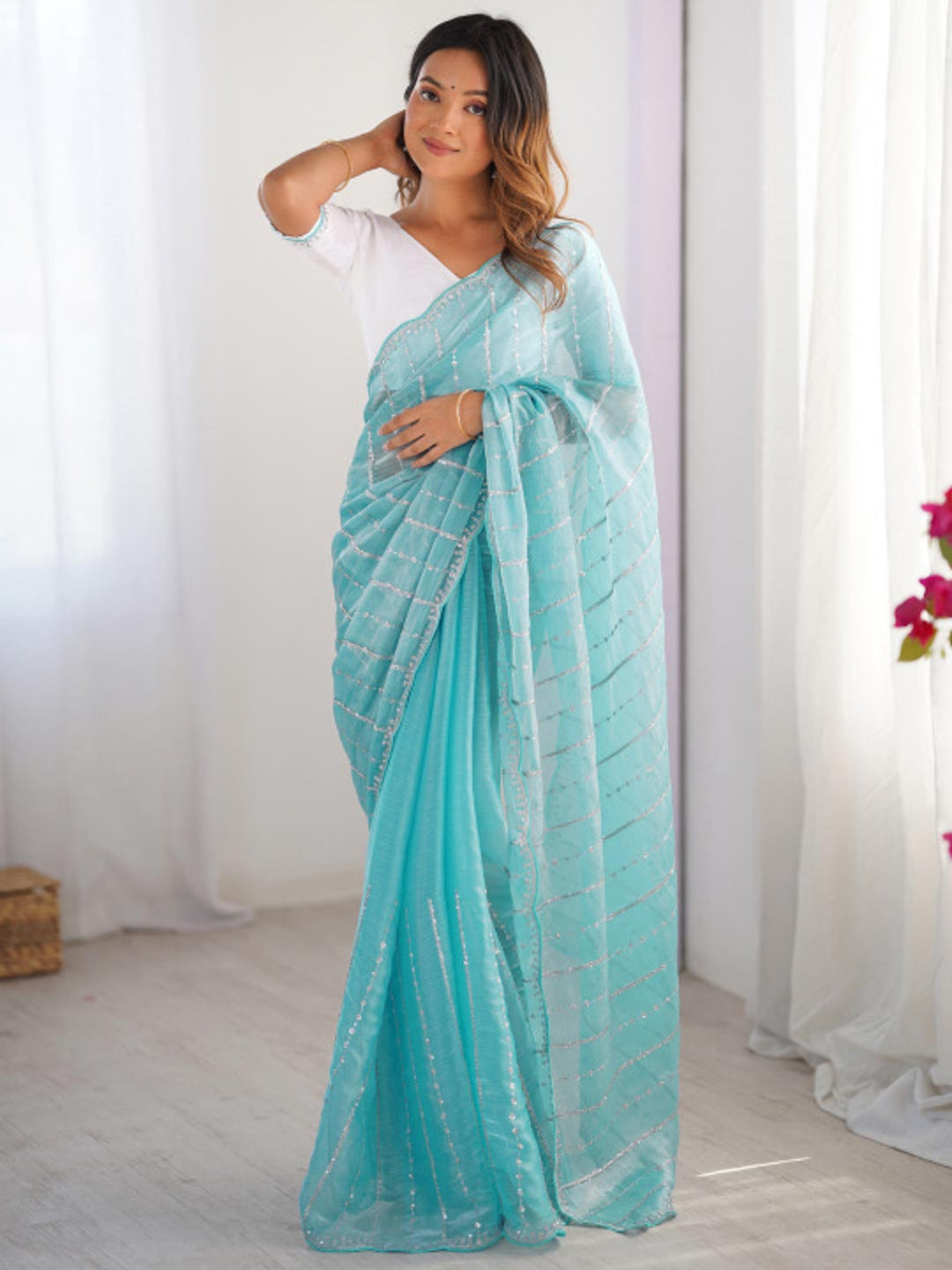 Urban Pallu Embroidered Organza Festive Saree