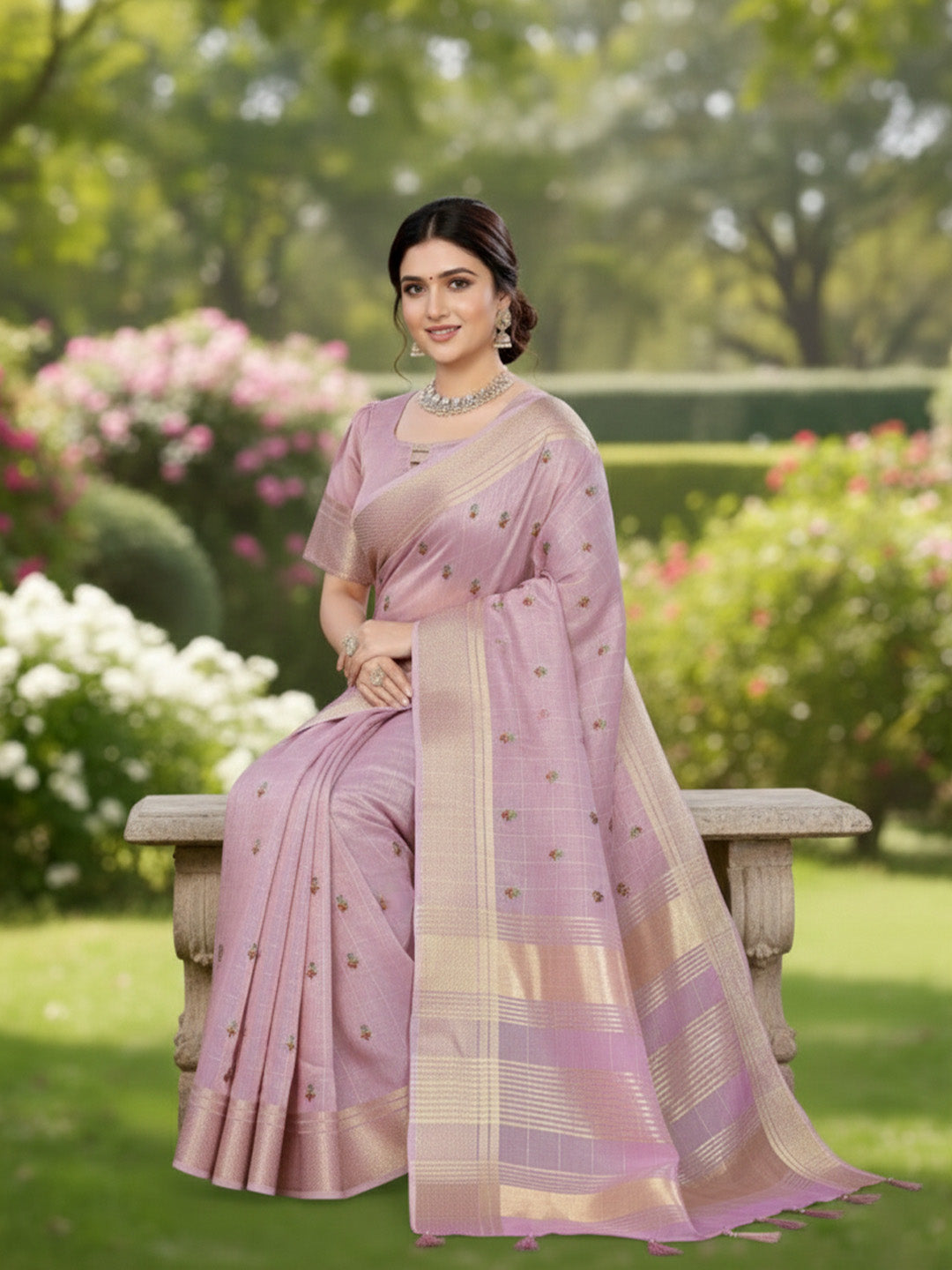 Urban Pallu Floral Sequinned Silk Blend Fusion Saree