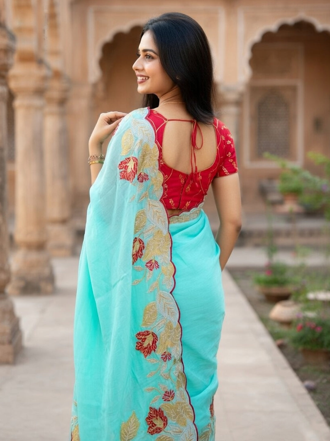 Urban Pallu Woven Design Poly Chiffon Traditional Saree