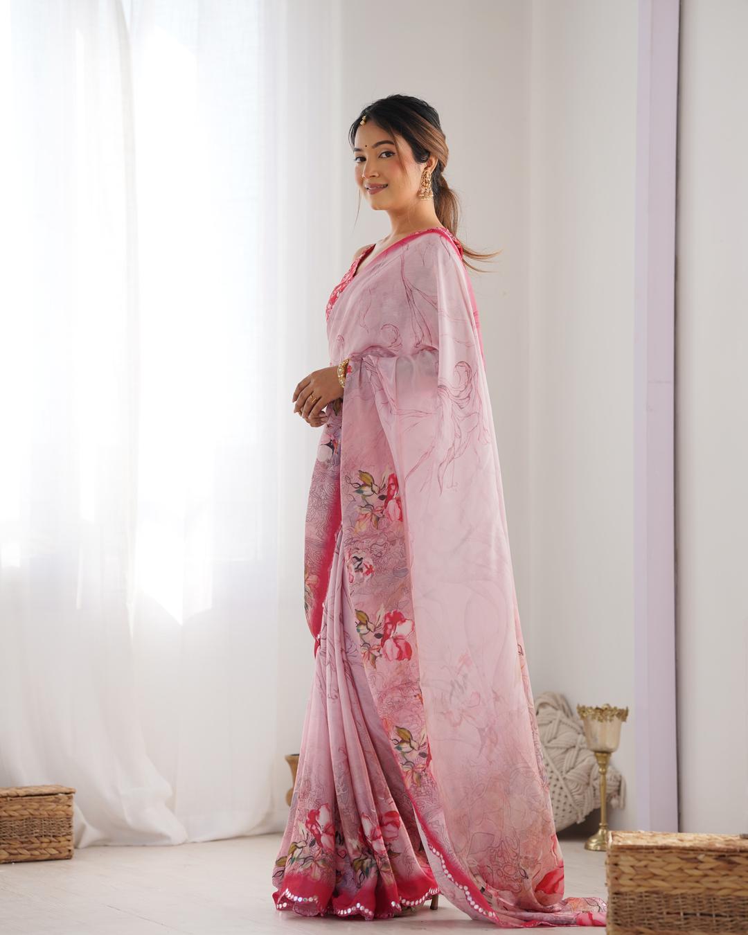 Urban Pallu Floral Sequinned Silk Blend Saree