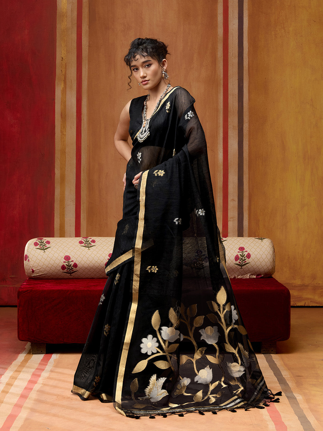 Urban Pallu Striped Silk Cotton Work Saree