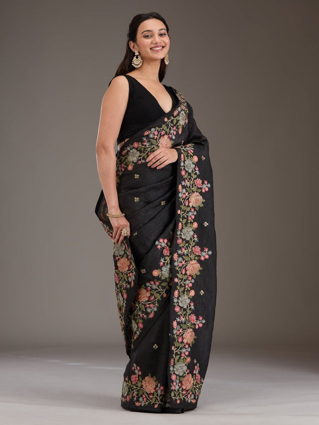 Urban Pallu Solid Organza Festive Saree