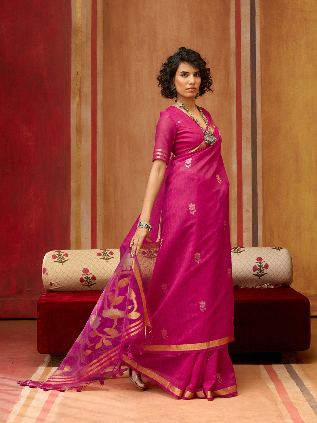 Urban Pallu Striped Silk Cotton Work Saree