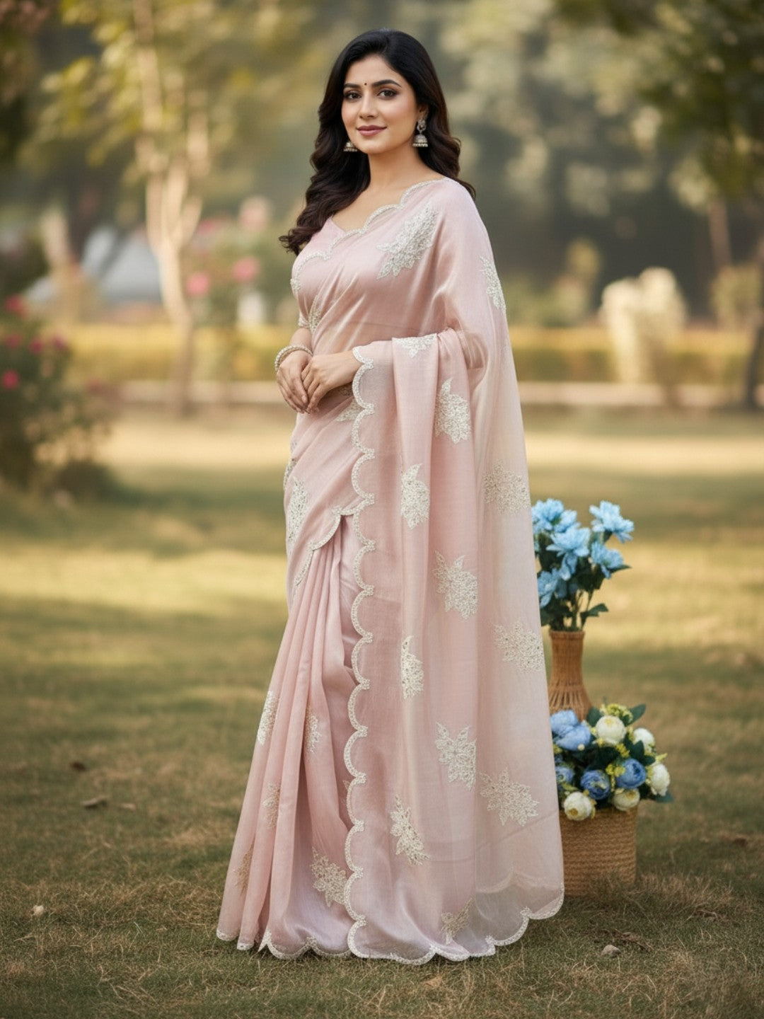 Urban Pallu Embroidered Silk Blend Festive Saree
