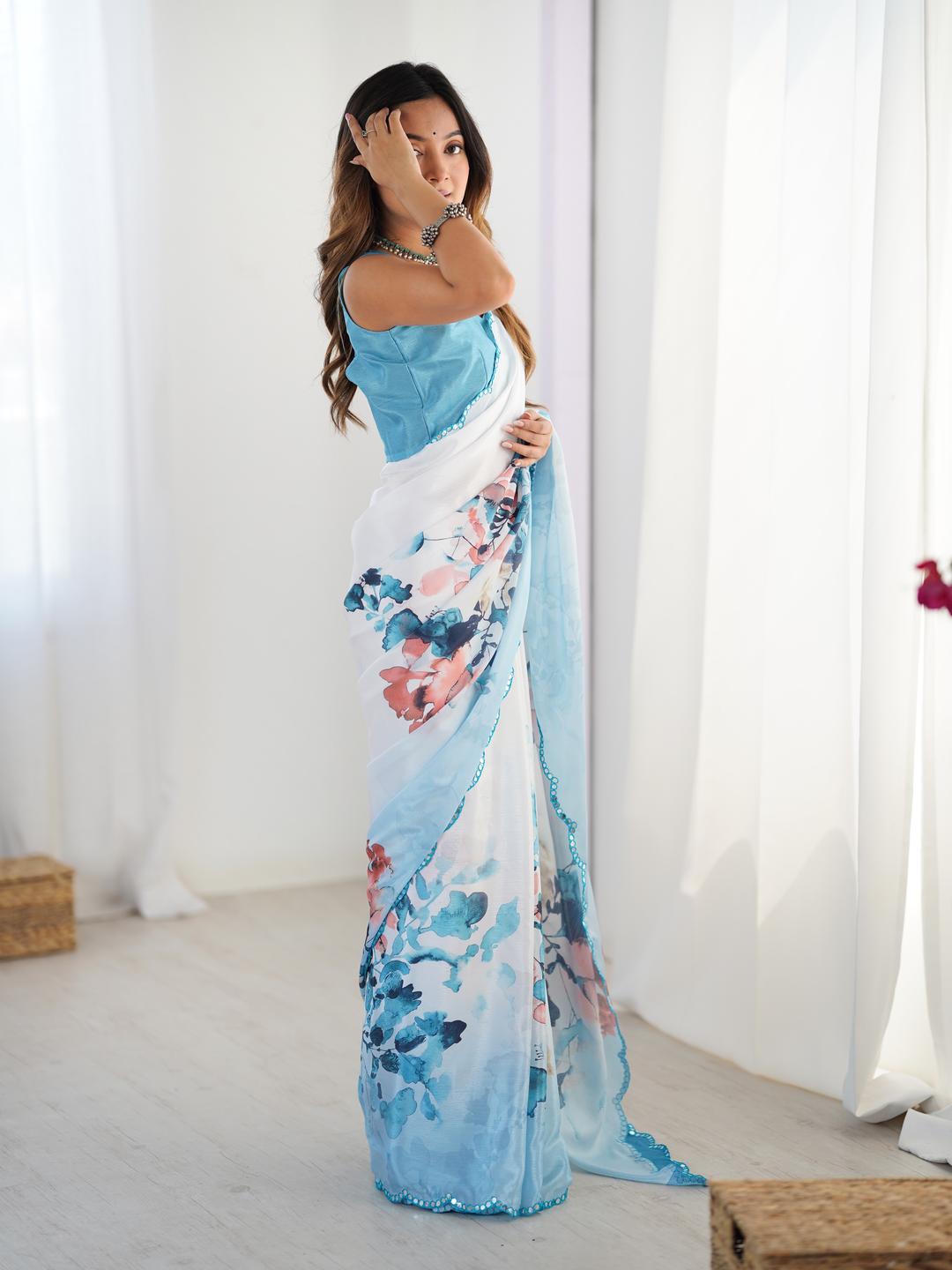 Urban Pallu Floral Sequinned Silk Blend Saree