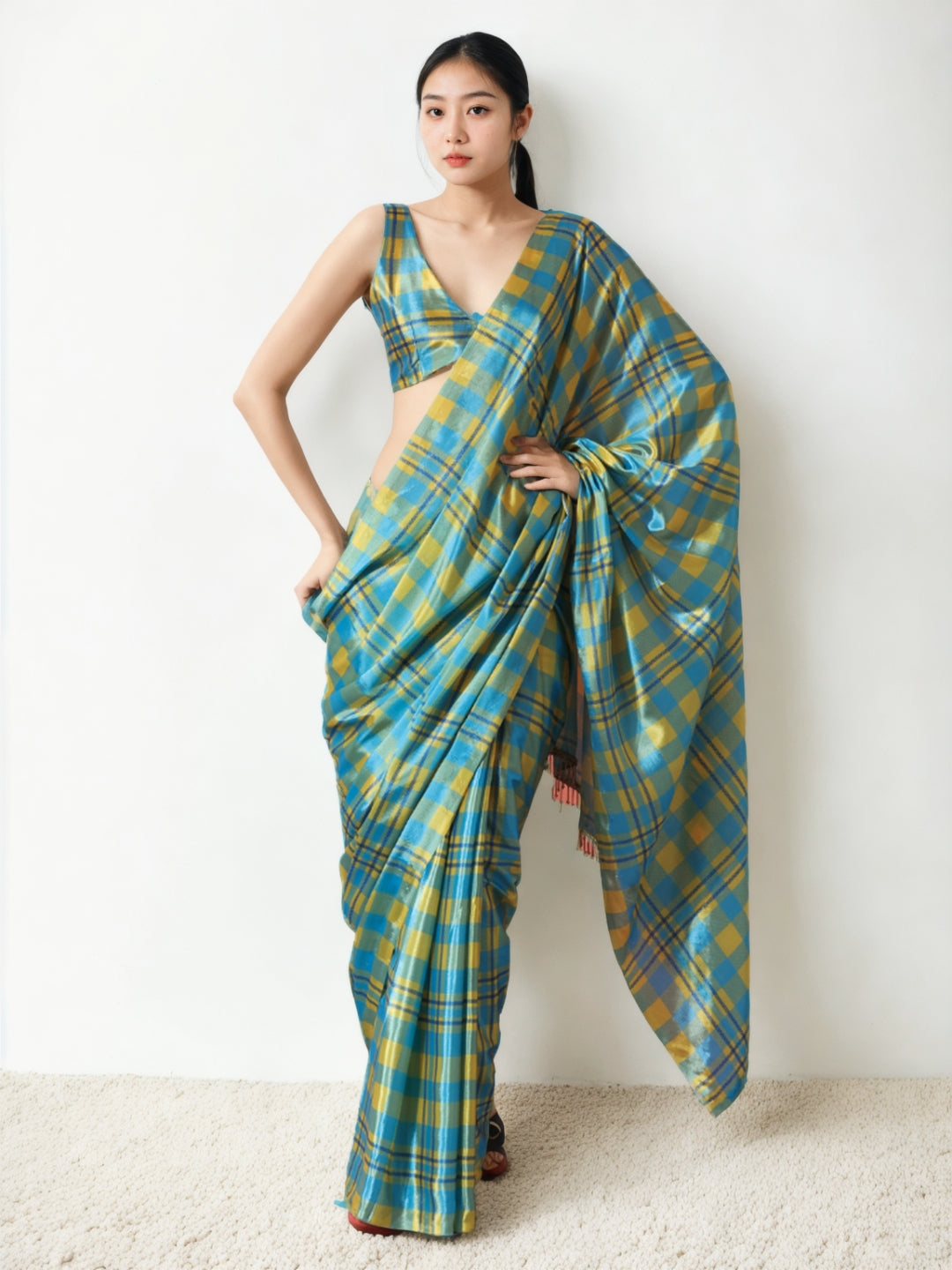 Urban Pallu Woven Design Silk Blend Fusion Saree