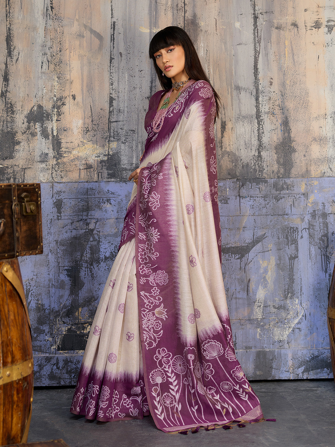Urban Pallu Solid Silk Cotton Work Saree
