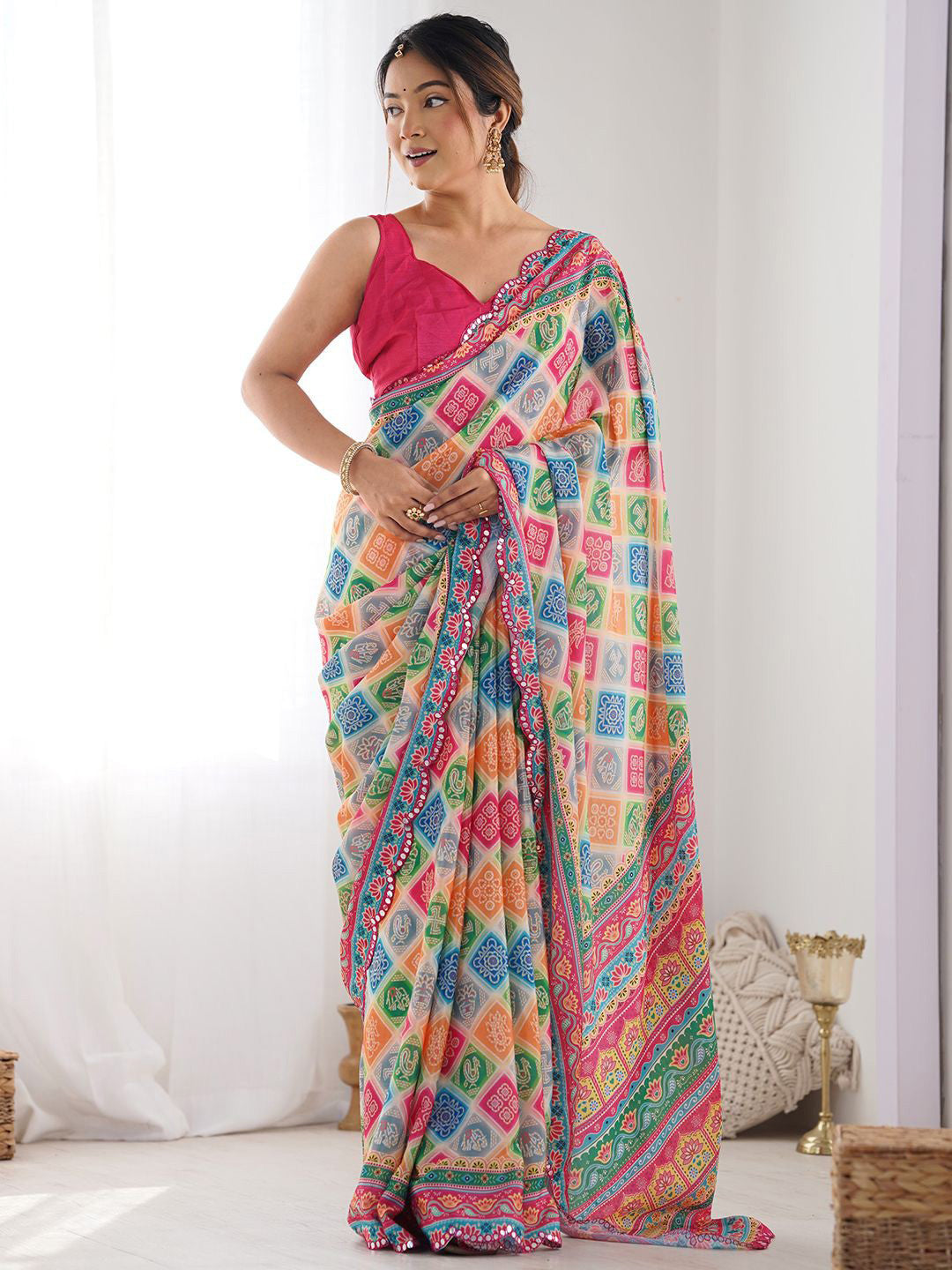 Urban Pallu Printed Poly Georgette Fusion Saree